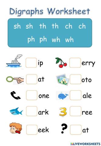 Consonant Digraph WH TH PH SH CH