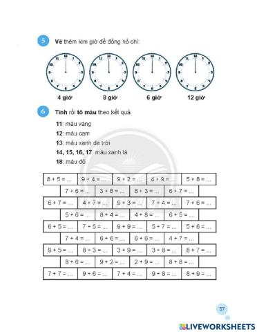 Phiếu bài tập toán trang 57 lớp 2 tập 1