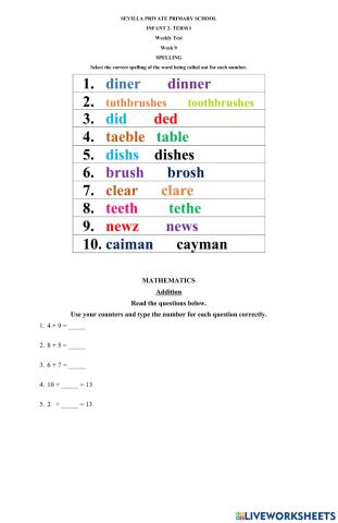 Week 9 term1 weekly test