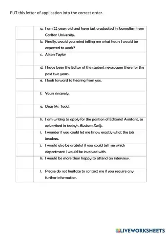 Letter of application