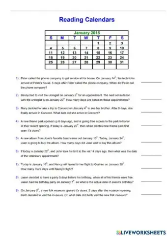 Calendar problems solving