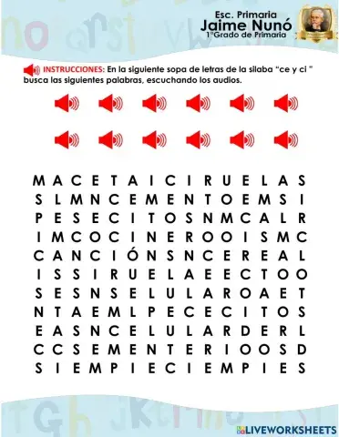 Sopa de Letras Silaba Ce y Ci