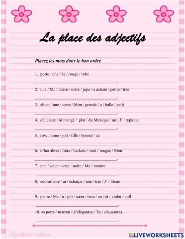 La place des adjectifs