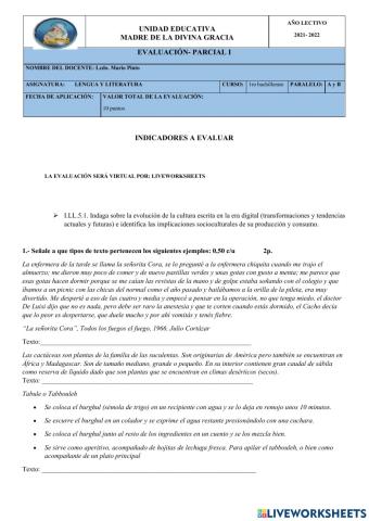 Evaluación 1ro de bachillerato