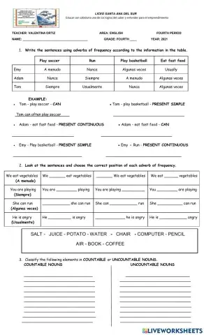 Evaluacion bimestral de ingles grado 4º