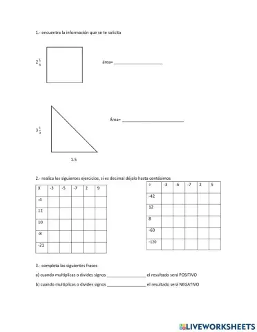 Operaciones con números positivos y negativos