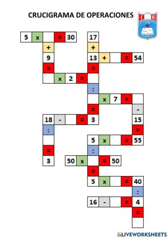Crucigrama de operaciones