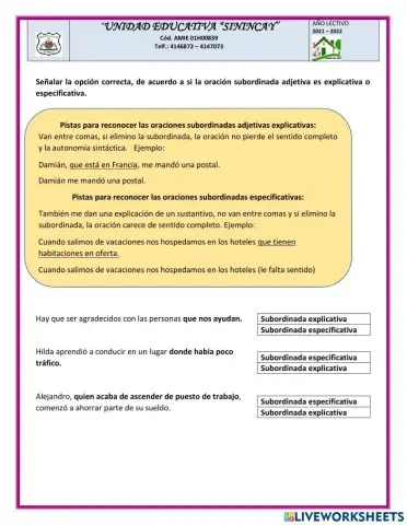 Oraciones subordinadas adjetivas