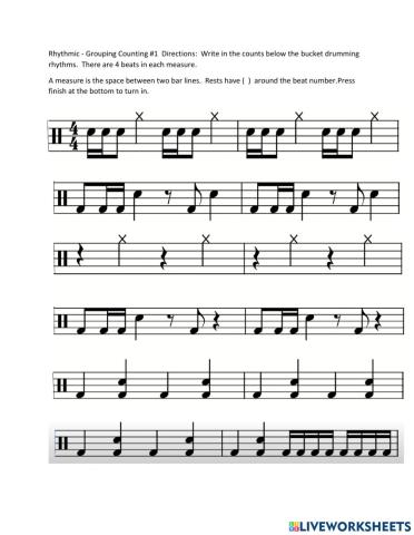 High Hopes Bucket Drumming Rhythm Counting Worksheet