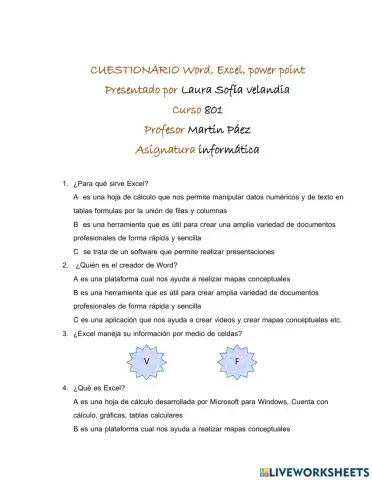 Cuestionario excel, word, power point