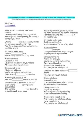 All of me - John Legend - Listening activity