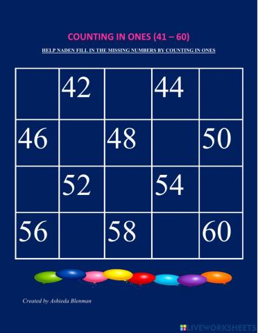 Fill in the missing numbers (41-60)