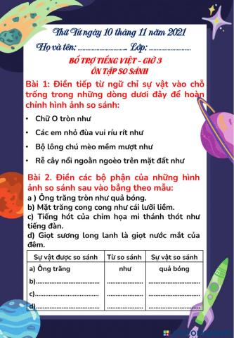 Bổ trợ Tiếng Việt giờ 3