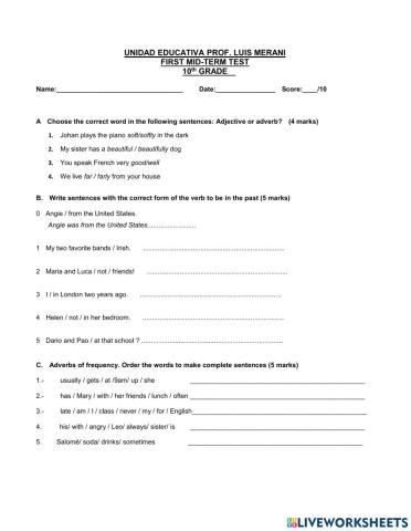 1st mid-term 21-22 10th grade