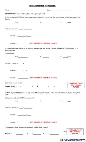 Simple Interest- Worksheet 2