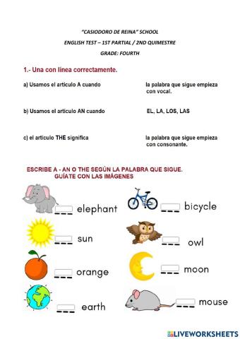 English test 4th grade 1p-2q