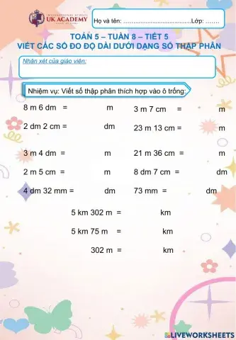 Toán 5 - Viết các số đo độ dài dưới dạng số thập phân