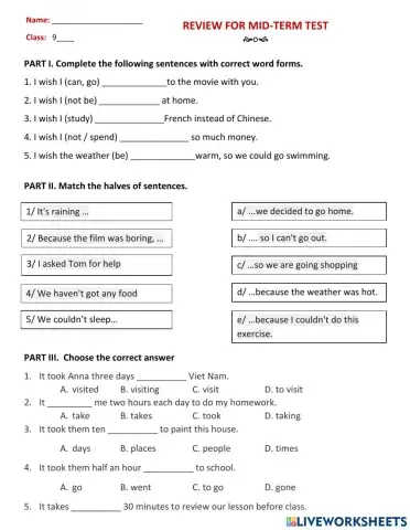 Review - Mid-term 1 - Grade 9