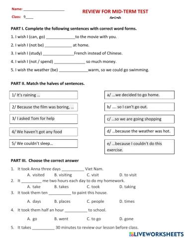 Review - Mid-term 1 - Grade 9