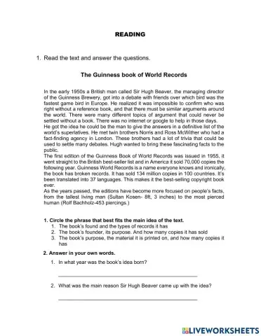 Reading Exam JHS 2nd grade