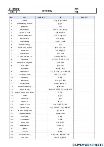 고1 2021 3월 모고 단어