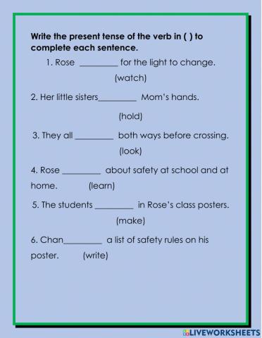 Present tense Verbs & Subject Verb Agreement