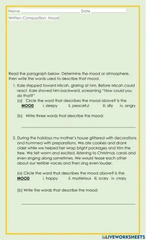 Writing a Mood Paragraph