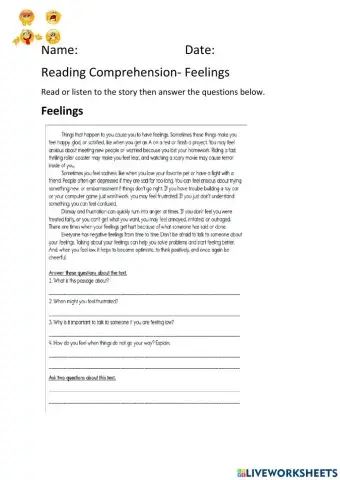 Reading Comprehension-Feelings