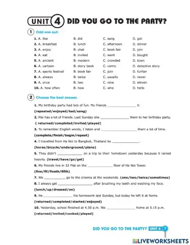 Unit 4: Did you go to the party?