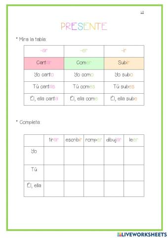 Presente (formas singular)