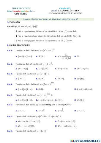 Giải tích 12 - Chương 2 - Bài 2. Hàm số lũy thừa