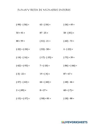 Suma, resta números enteros