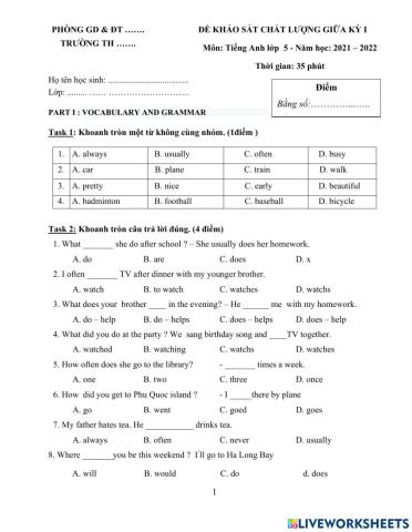 E5 khảo sát kỳ 1