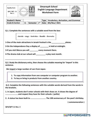 Gr.11. Unit 1: vocabulary and grammar
