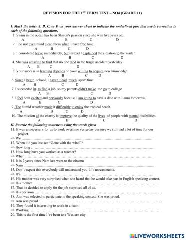 Revision for the 1st term test – no4 (grade 11)