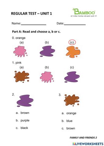 Regular Test - Family & Friends 2 - Unit Starter & Unit 1