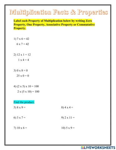 Multiplication Facts and Properties