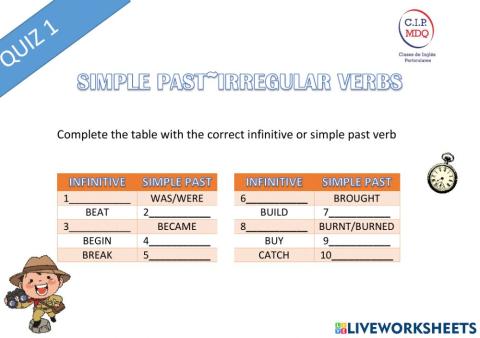 Simple past irregular verbs quiz 1