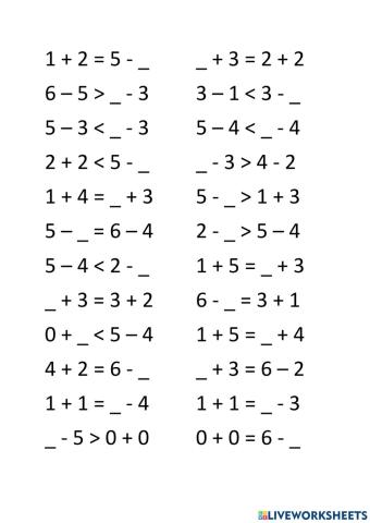 Уравнения и неравенства с числата от 0 до 6