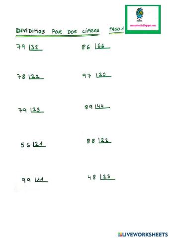 División dos cifras paso 1
