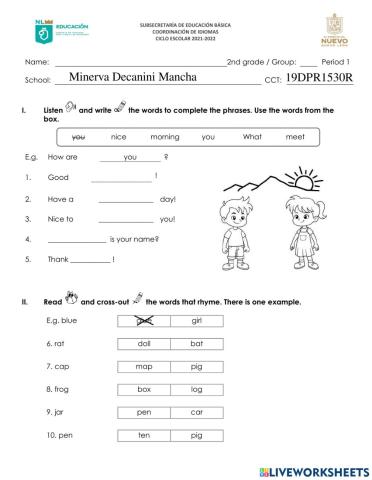 Primer Examen Trimestral 2021-2022 - Segundo Grado