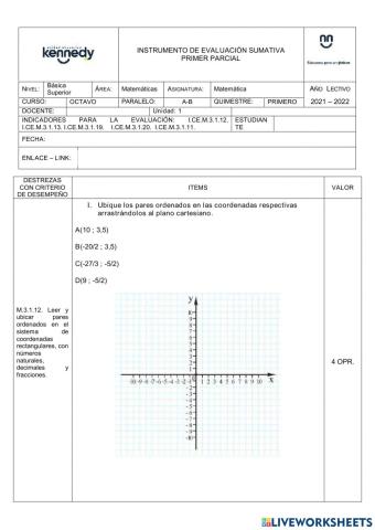 Prueba primer parcial 8vo matemática