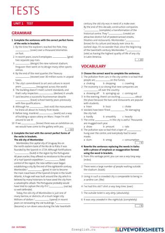 Outcomes Unit 1 Test