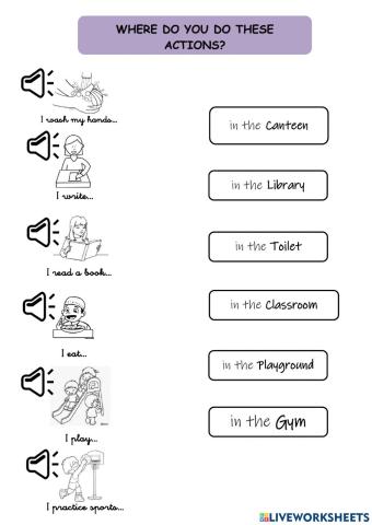 School. Places and  actions