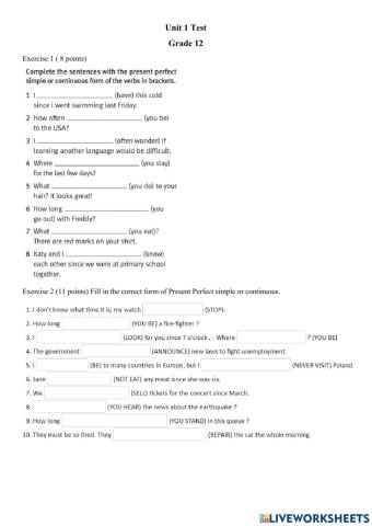 Unit 1 Grade 12 TEST