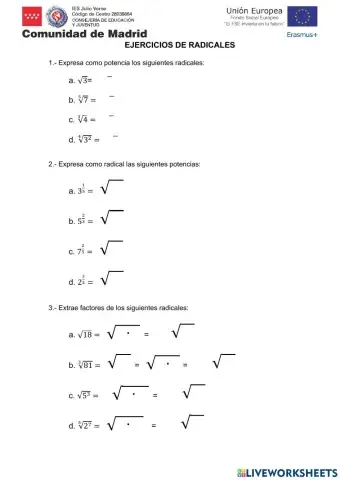Ejercicios con radicales