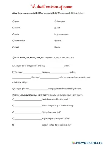 Countable and uncountable nouns