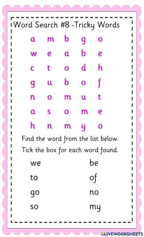 Tricky Words -Word Search -8