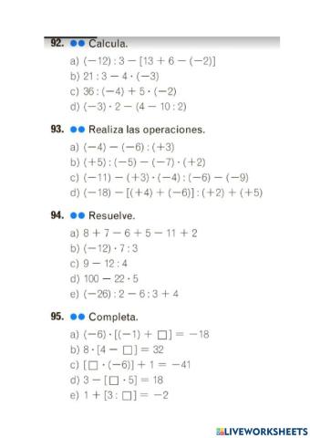 Operaciones combinadas enteros