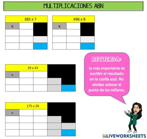 Multiplicaciones ABN 1 y 2 cifras